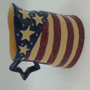Vintage Patriotic Ceramic Mug Pitcher American Stars Stripes Handcrafted New